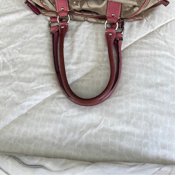 Coach Horse & Carriage SZ OS Logo Satchel Handbag F14481 Gold and Pink - Picture 7 of 11